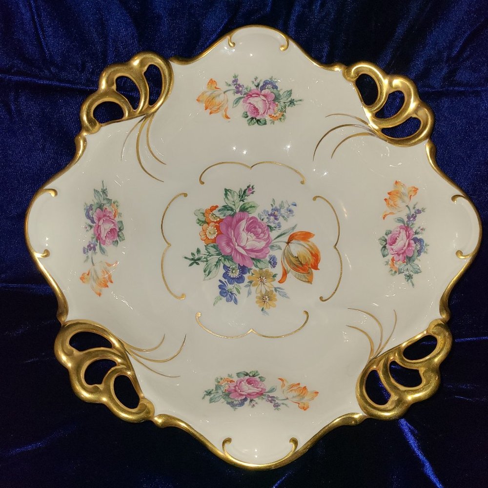 J L Menau Footed Porcelain Center  Bowl - Vintage
